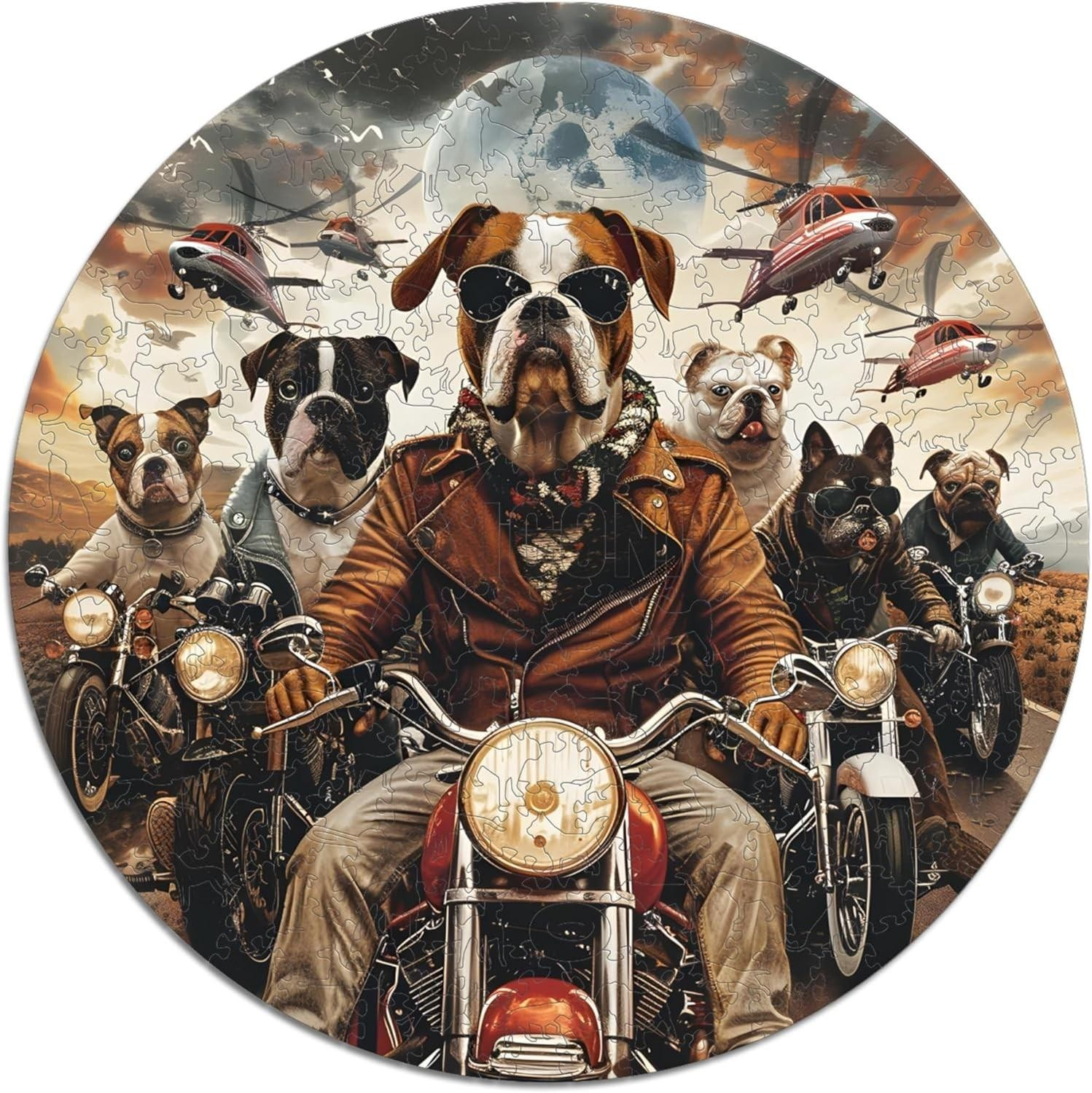 conic Puzzles - Motorcyclist Dogs, Fantasy Animals, 100% nachhaltiges Holzpuzzle