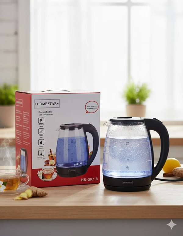 Homestar Wasserkocher 1,8 Liter - 1500W - Schwarz LED Beleuchtung