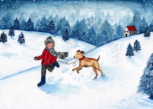 Hond in de sneeuw (A6)