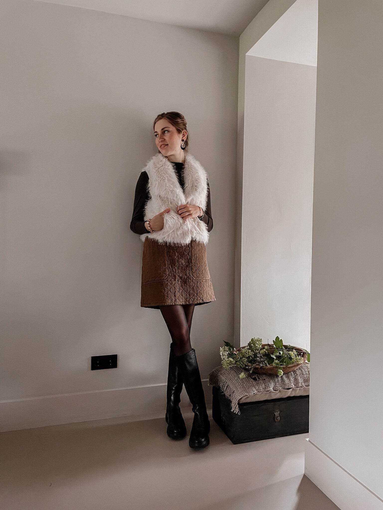 Gilet Fleur faux fur ivoor