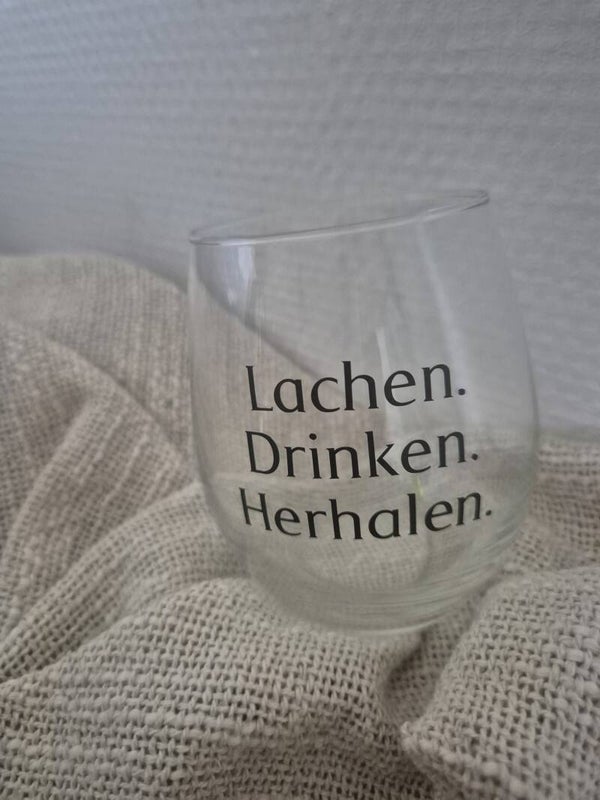 Tumbler glas met tekst – Lachen. Drinken. Herhalen