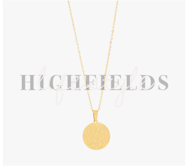 Ketting met boomfiguur - Roestvast staal - Gold plated. (139)