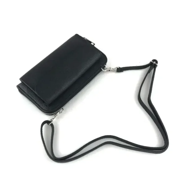 LUXE PORTEMONNEE MET TELEFOONVAK. Kleur: zwart Materiaal: kalfsleer handmade in Italy Maat: 20x10x4cm