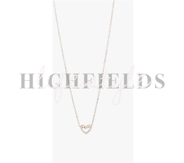 (Open) Hartvormige ketting - Roestvast staal Zilver. (133)