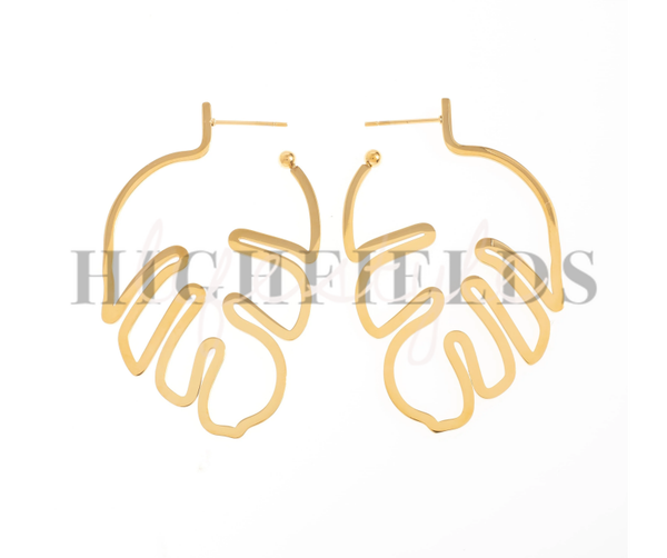 Hangende oorbel in de vorm van een blad - Roestvast staal gold plated. (167)