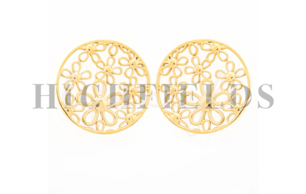Ronde bloemvormige oorbellen - Roestvast staal gold plated. (171)