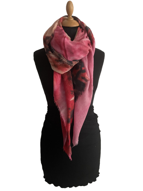 HIGHFIELD SHAWL DESSIN “TREE” WOL 90CM X 190CM – ROZE/ROOD