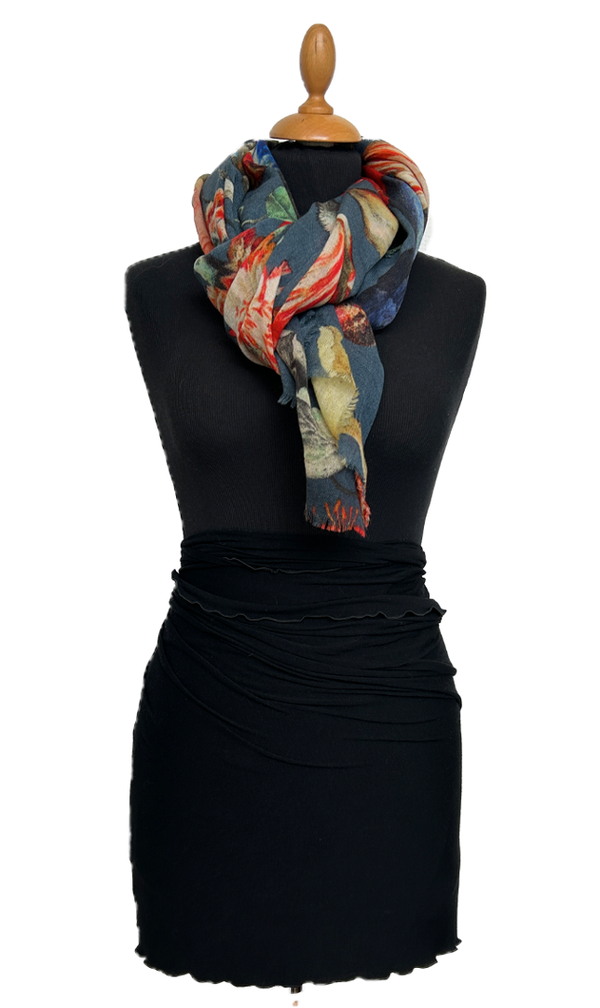 HIGHFIELD SHAWL DESSIN “FLOWER” MULTICOLOUR/BLAUW