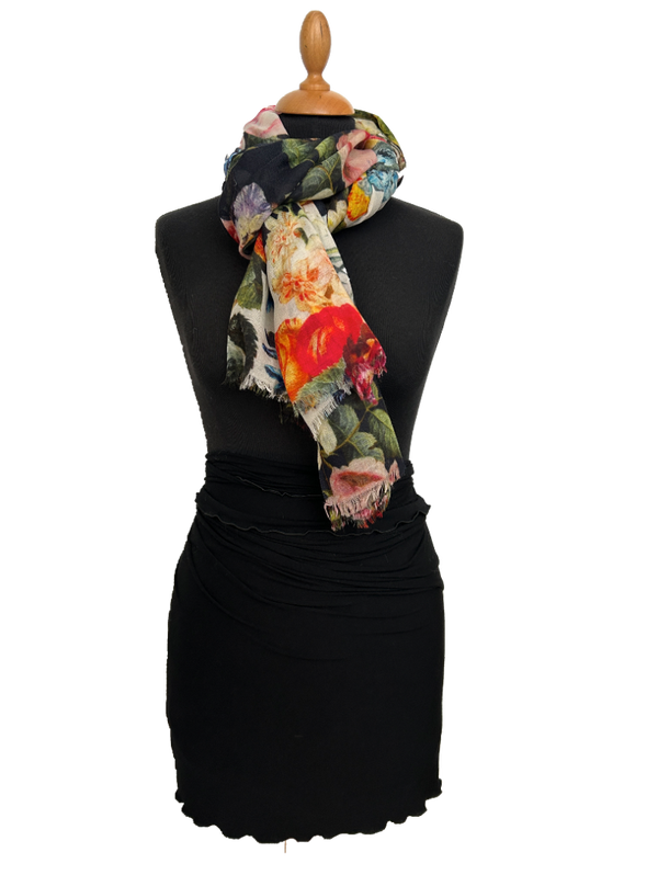 HIGHFIELD SHAWL 100% WOL, DESSIN “BLOEMEN” 90CM X 190CM, KLEUR MULTICOLOR
