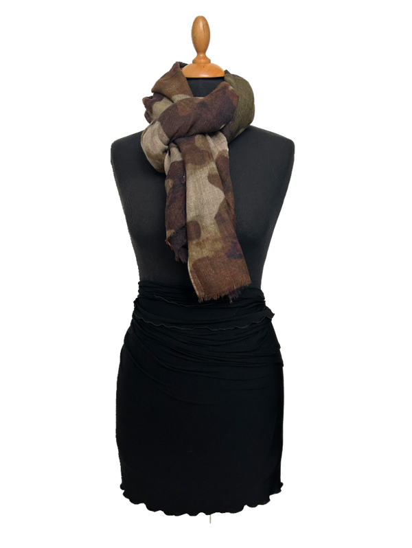 HIGHFIELD SHAWL 100% WOL, 90CM X 190CM, KLEUR BRUIN/TAUPE/GROEN