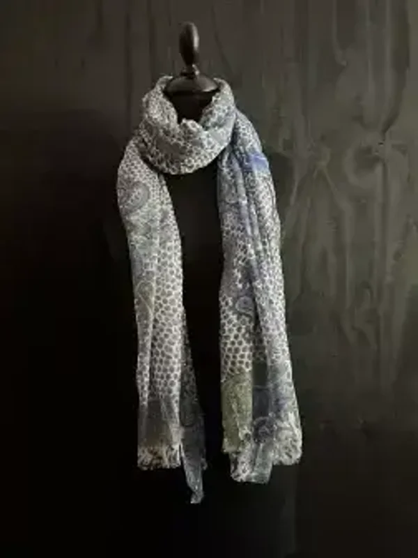 HIGHFIELD SHAWL 100% KATOEN , 70CM X 180CM, KLEUR BLAUW/GROEN