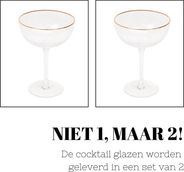 Set van 2 Champagne Glazen met Gouden Rand- 15 x 11cm (HxB) 313