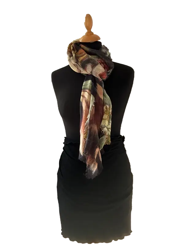 HIGHFIELD SHAWL DESSIN “FLOWER” 100% MERINO WOL, 70CM X 180CM. KLEUR BROWN