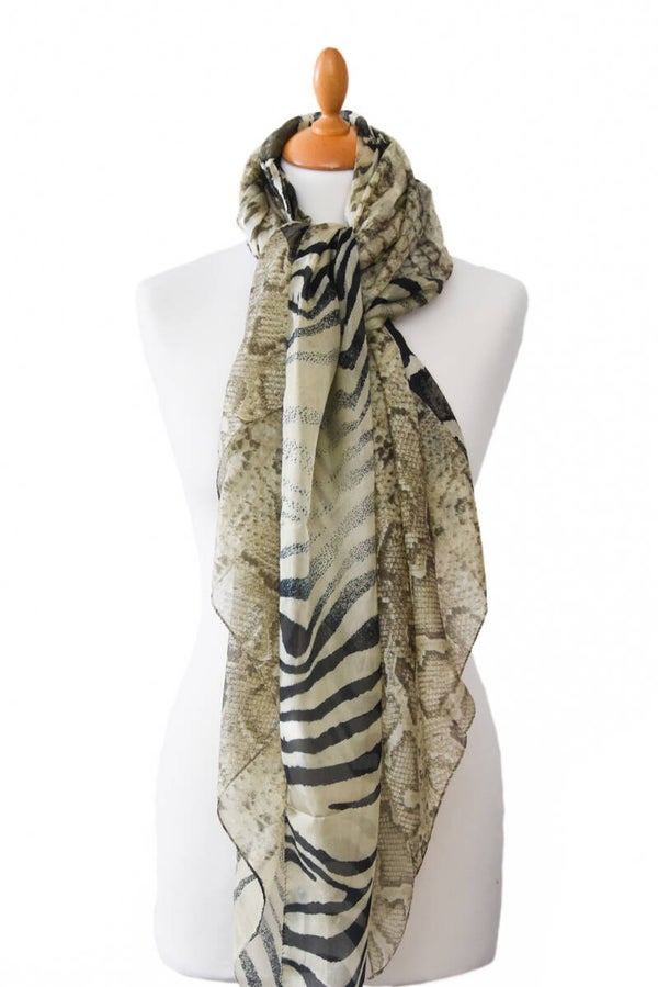 Zijden zomershawl dessin animal taupe