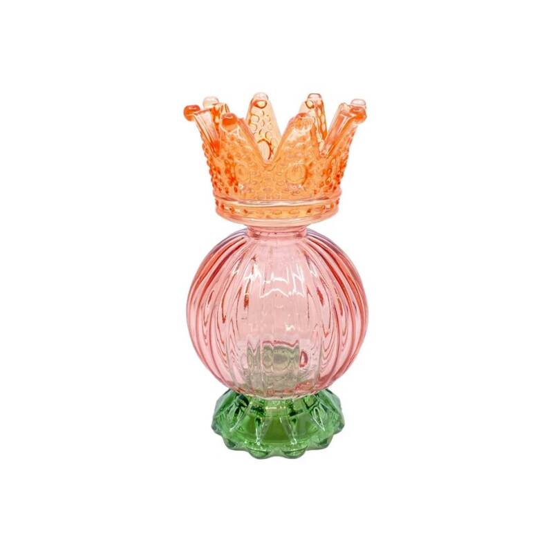 Waxinelichthouder Crown Oranje Roze Groen Glas 8x15cm