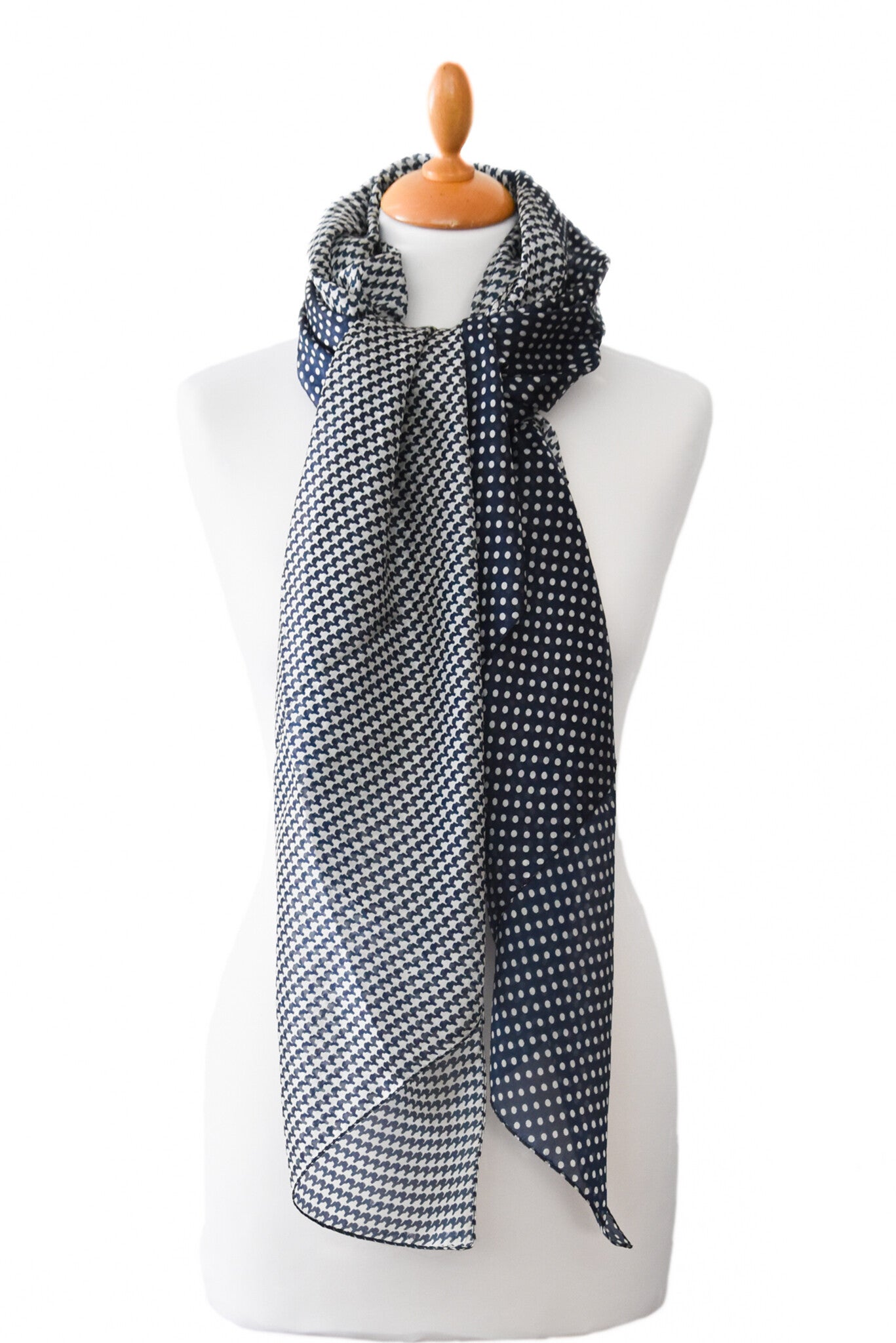 Zijden zomershawl dessin pied de poule en dots