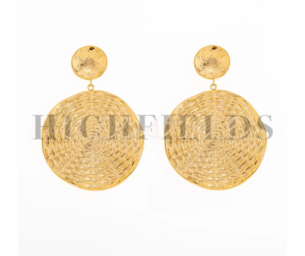 Grote oorbellen met hangers roestvast staal gold plated. diameter 36mm goud (156)