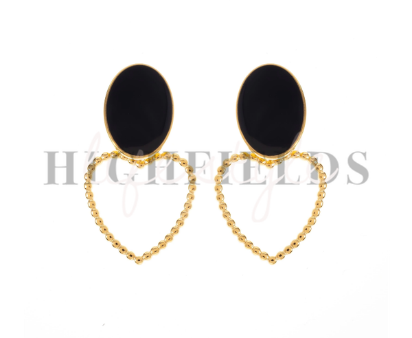 Multicolor oorbellen roestvrij staal Zwart/Goud gold plated. (hart vorm) (157)