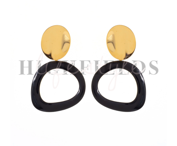 Multicolor oorbellen roestvast staal Gold plated/zwart (158)