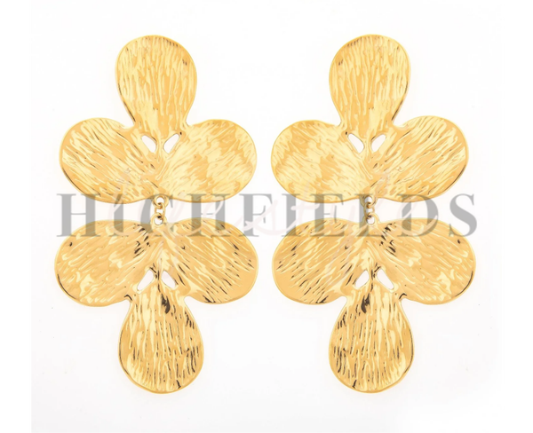 Oorbellen met hanger - roestvast staal gold plated. (123)