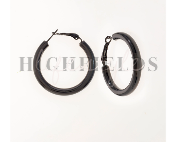 Oorbel met creolen roestvast staal kleur:zwart Diameter 40mm dikte 5mm (164)