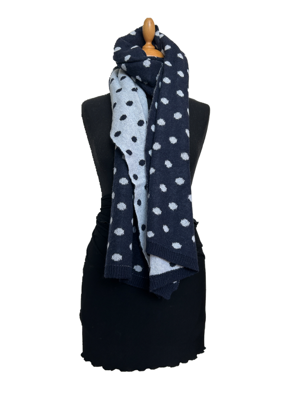 HIGHFIELD SHAWL GEBREID “DOTS” MARINE-NAVY, 60 X 190CM