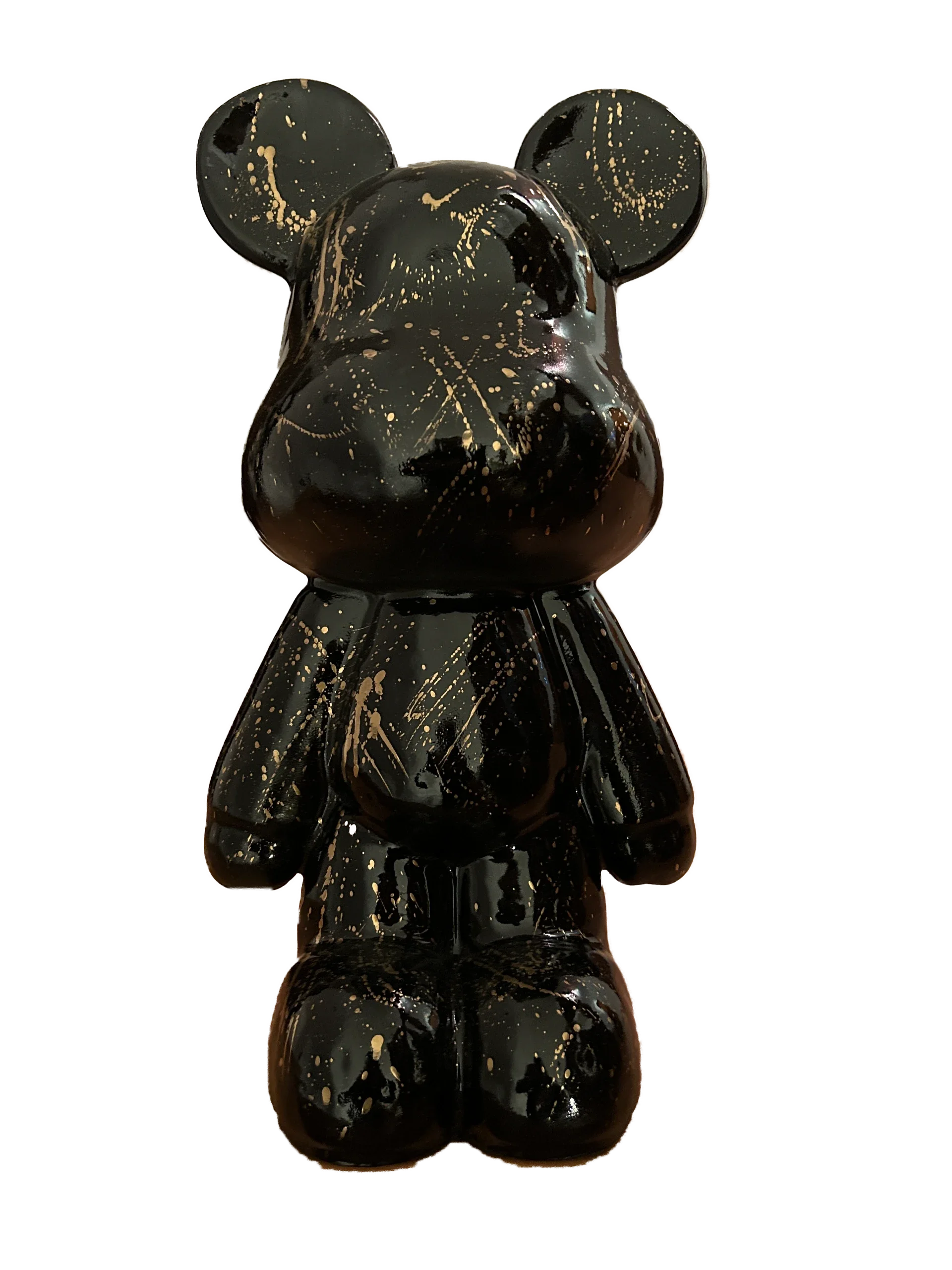 Teddybeer Standbeeld Zwart Staand 50cm hoog Goudkleurige Splash