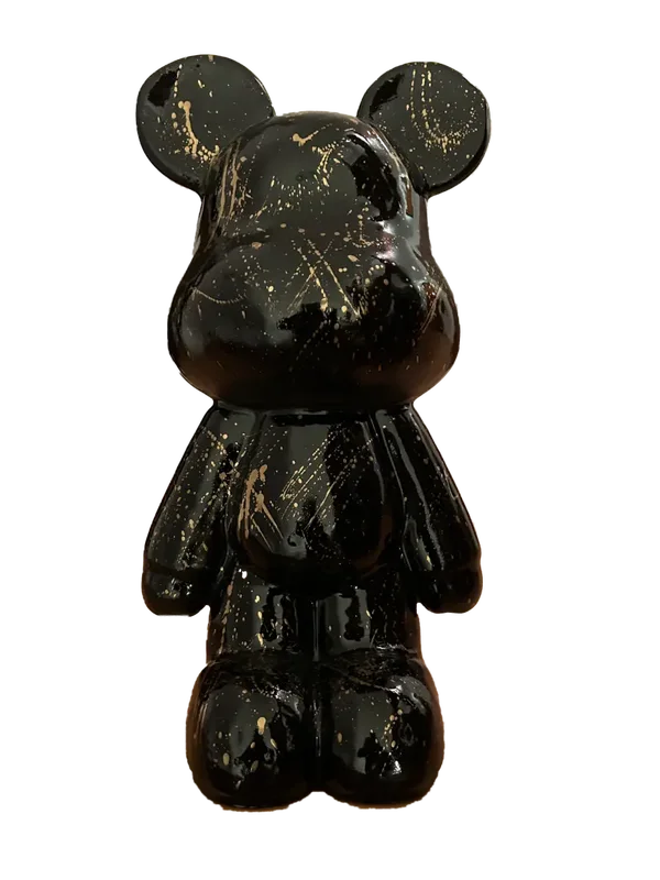 Teddybeer Standbeeld Zwart Staand 50cm hoog Goudkleurige Splash