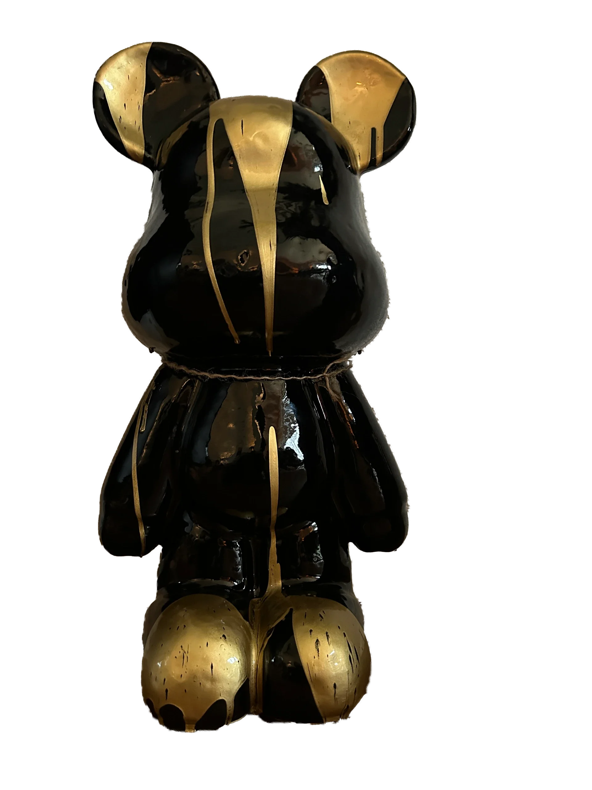 Teddybeer Standbeeld Zwart Staand 50cm hoog Zwart/Goudkleurige