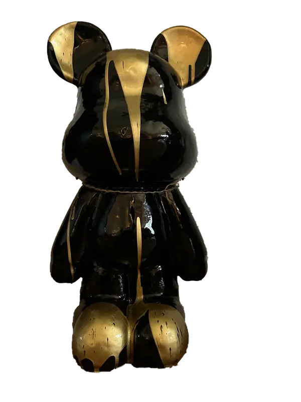 Teddybeer Standbeeld Zwart Staand 50cm hoog Zwart/Goudkleurige