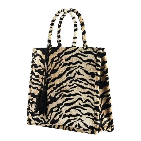 TAS TOTE-BAG SHOPPER BEIGE/ZWART. Maat: 43x34x13cm.