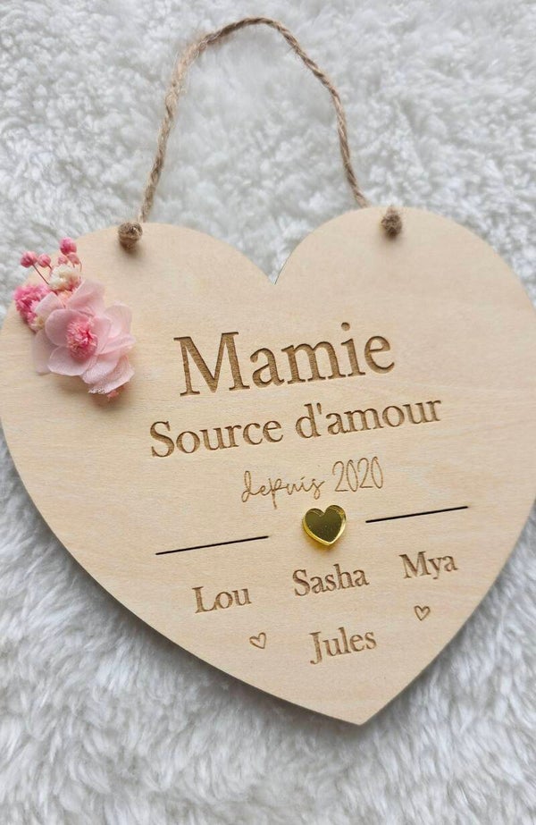 Coeur en bois - Cadeau fête des grands mère à suspendre