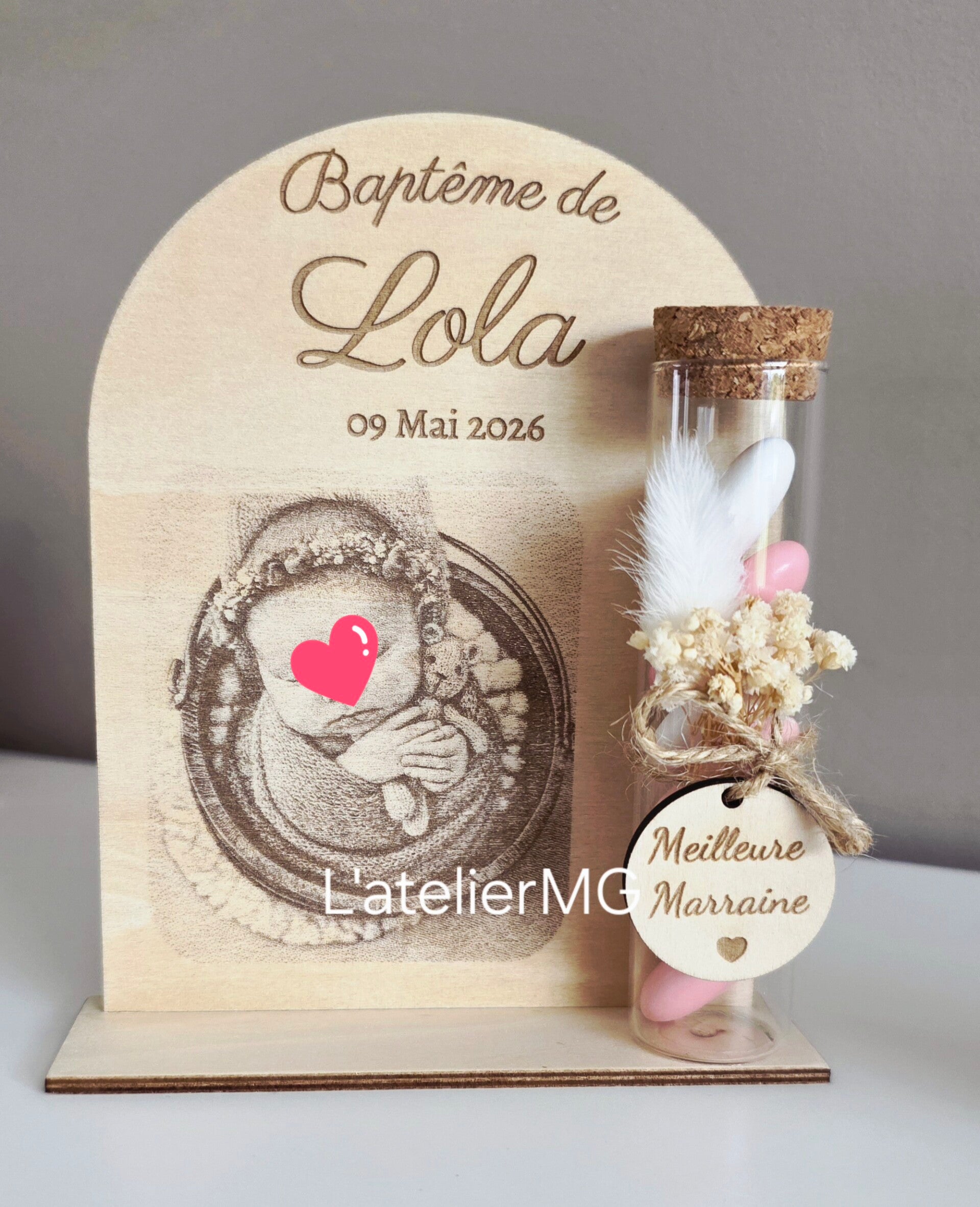 Bonbonnière de baptême personnalisée – gravure photo