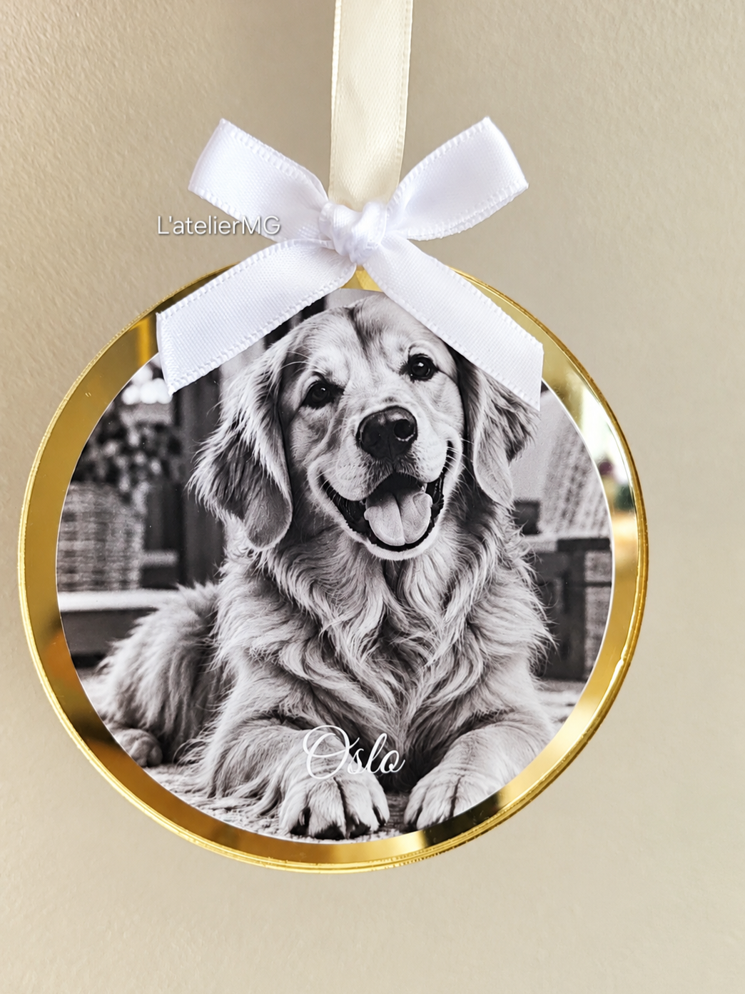 Boule de Noël personnalisée avec photo – Médaillon doré