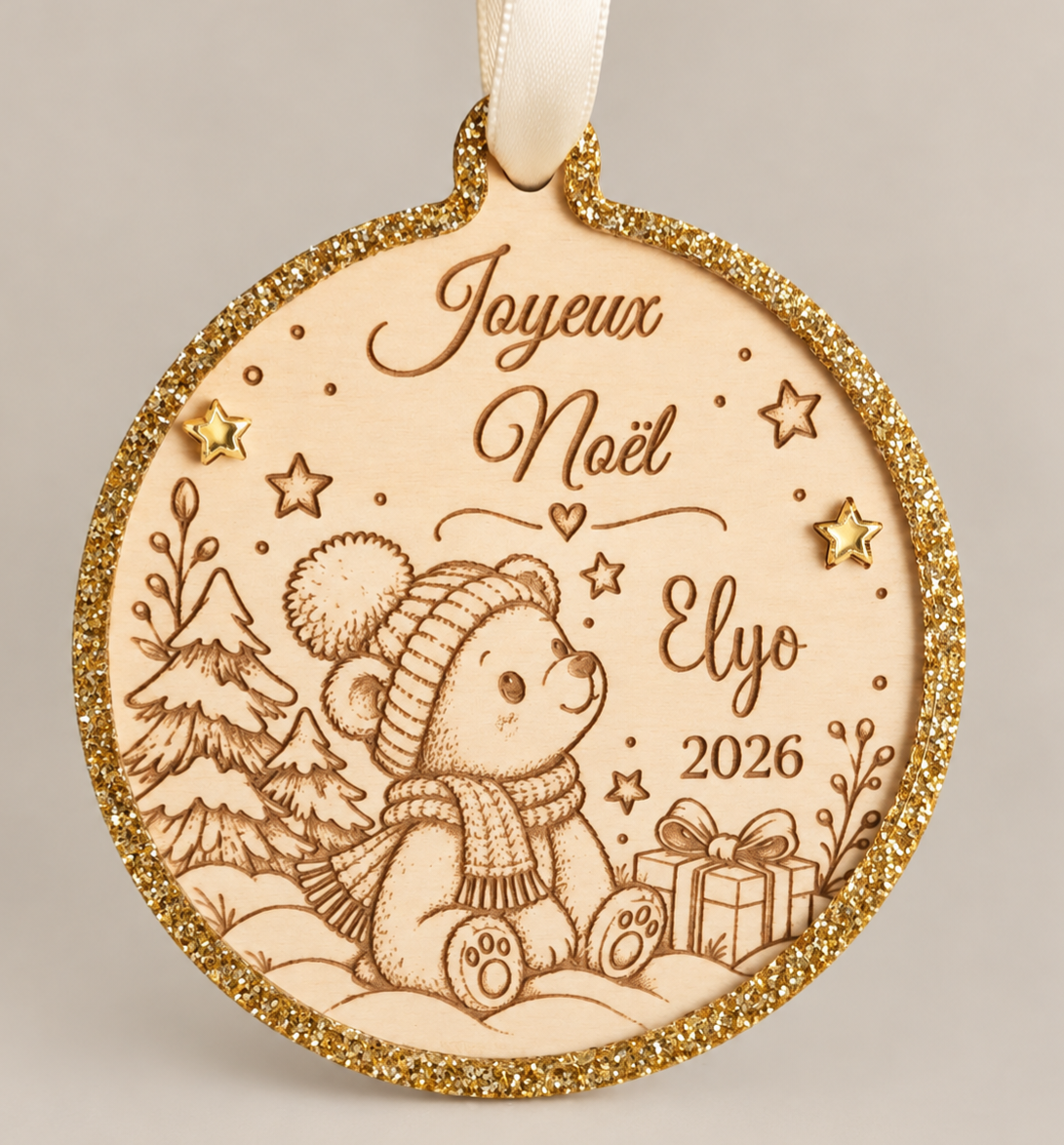 Boule de Noël personnalisée en bois