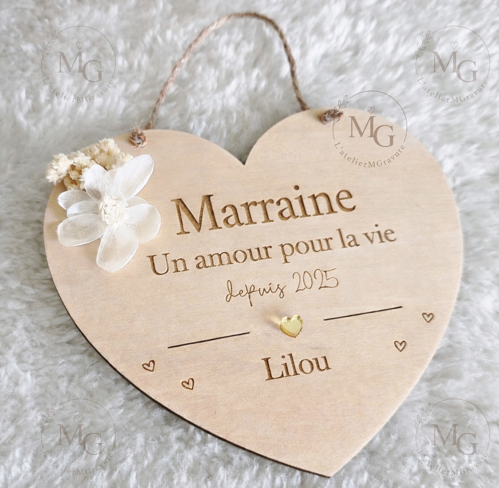 Pancarte coeur personnalisée Marraine