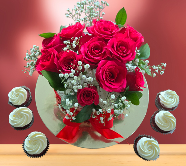 Pastel Red Velvet con Flores naturales