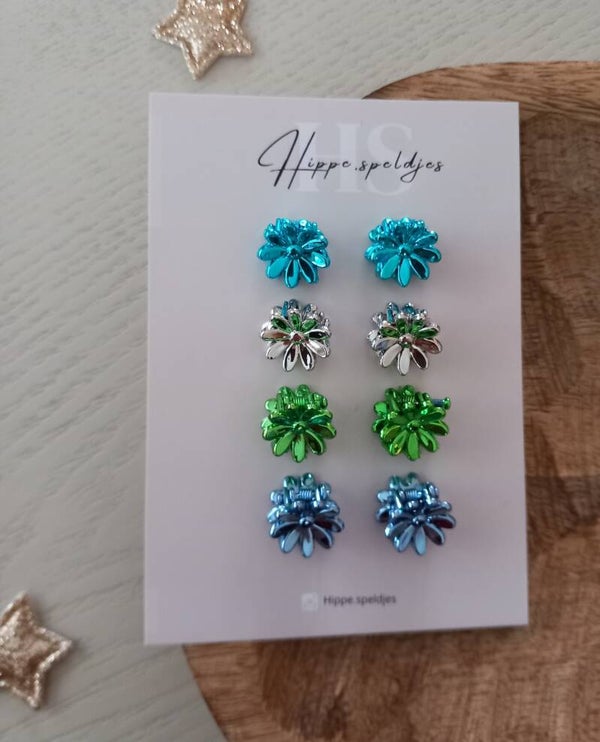 Mini bloemen klemmetjes sparkle silver