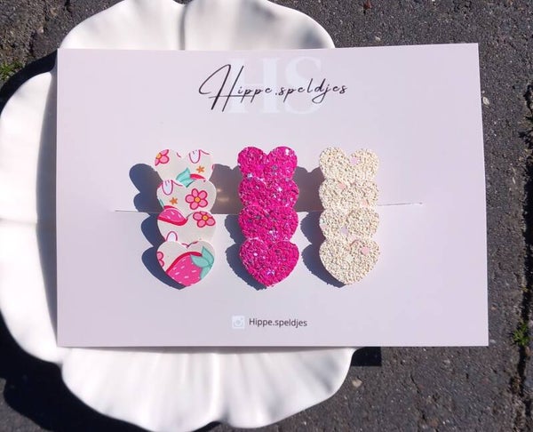 Set - Glitter strawberry heart