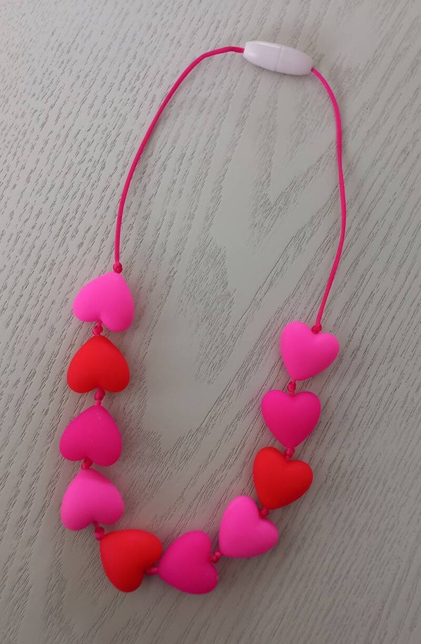 Kinder ketting hartje fuchsia