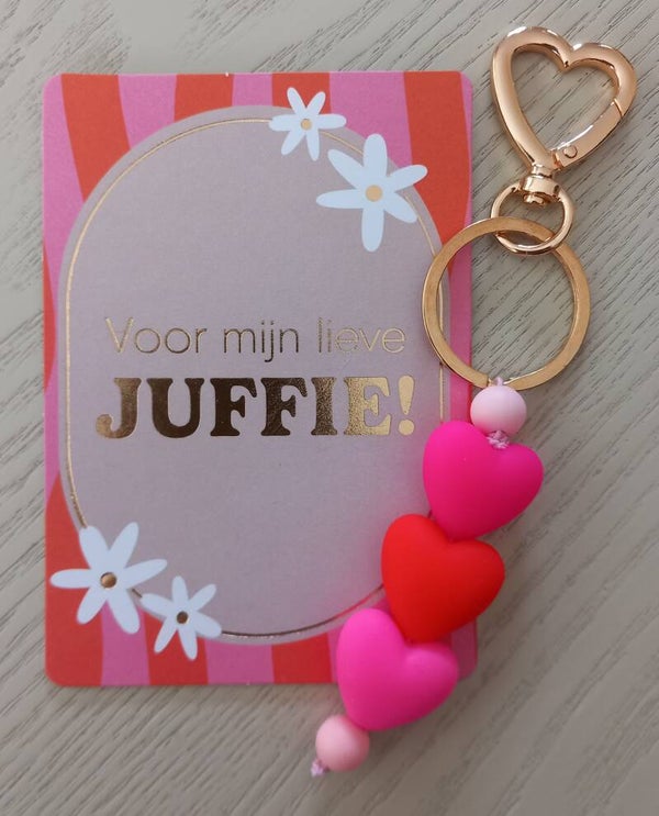Voor mijn lieve juffie - kaart met sleutelhanger