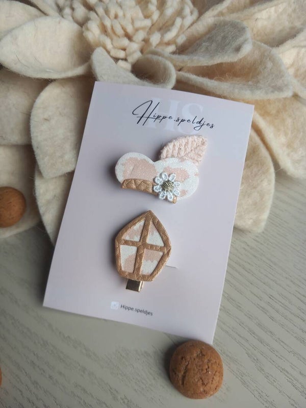 Sint - Pieten muts en mijter creme/beige