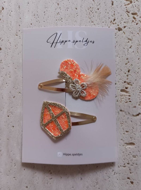 Sint - Pietenmuts en mijter Orange glitter