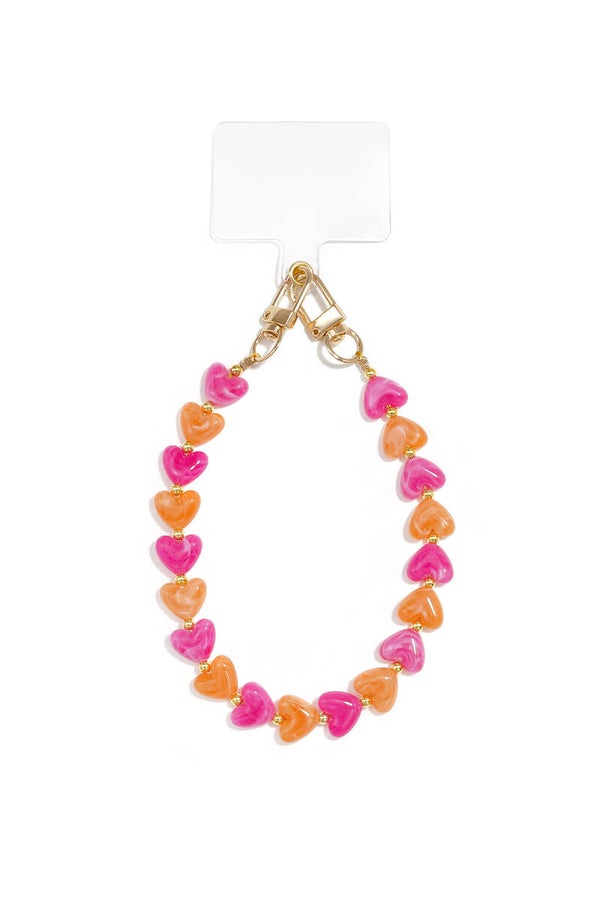 Telefoonkoord hartjes roze/oranje