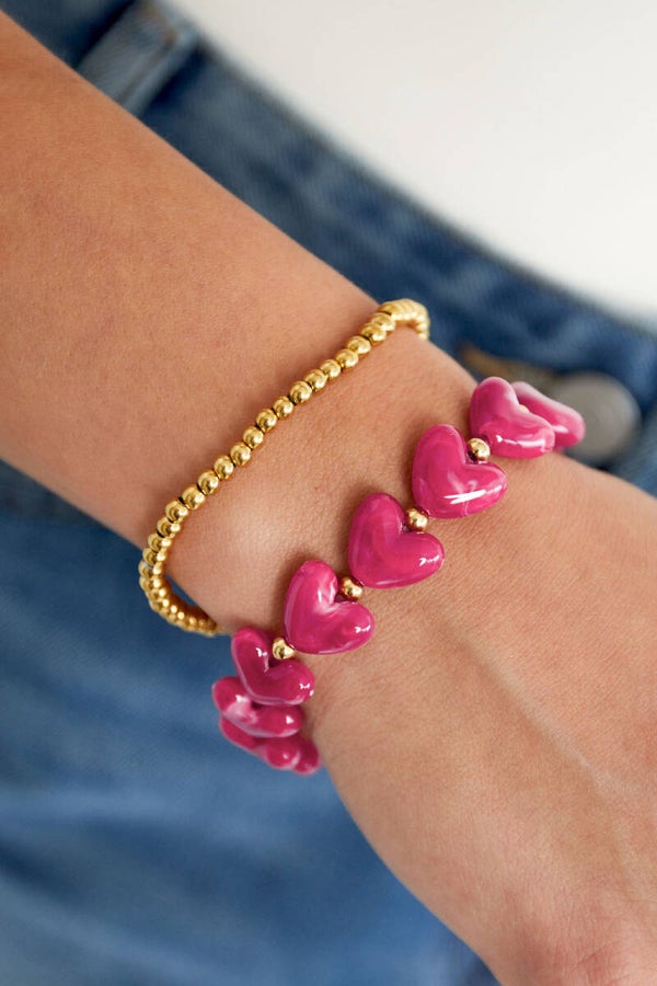 Hartjes kralenarmband fuchsia