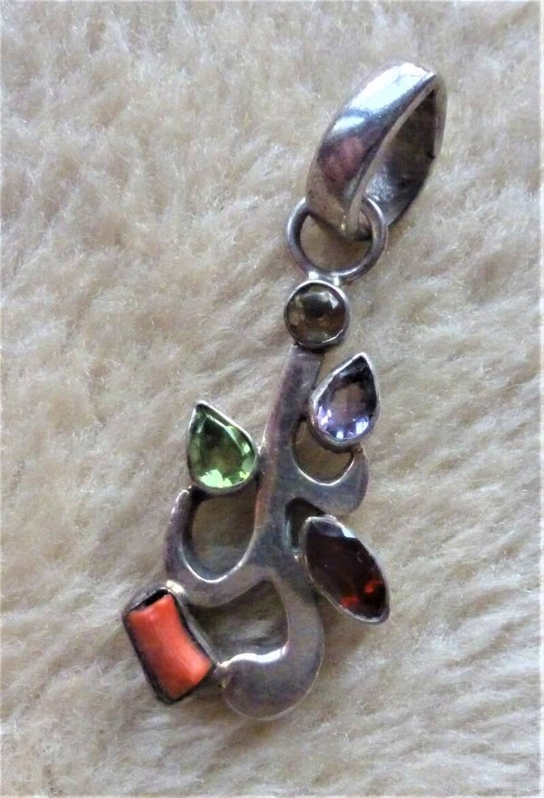 Citrien,Amethist,Peridot,Granaat en Koraal. 925 zilver.