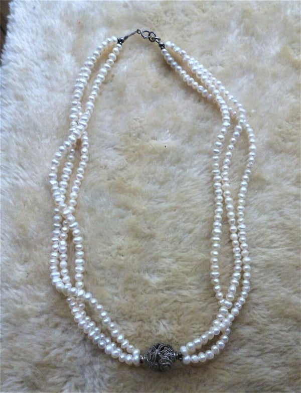 Biwa Parel ketting met zilver