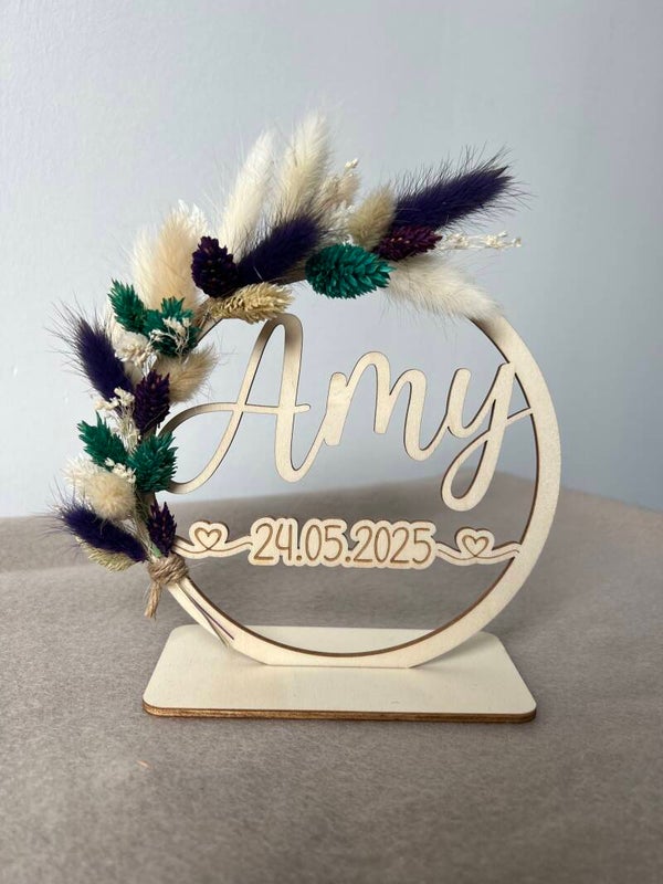 Flowerhoop met naam en gravure datum