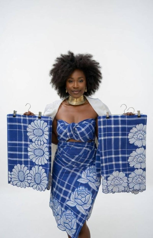 BLAUW WITTE PANGI MET 1 METER EXTRA DOEK