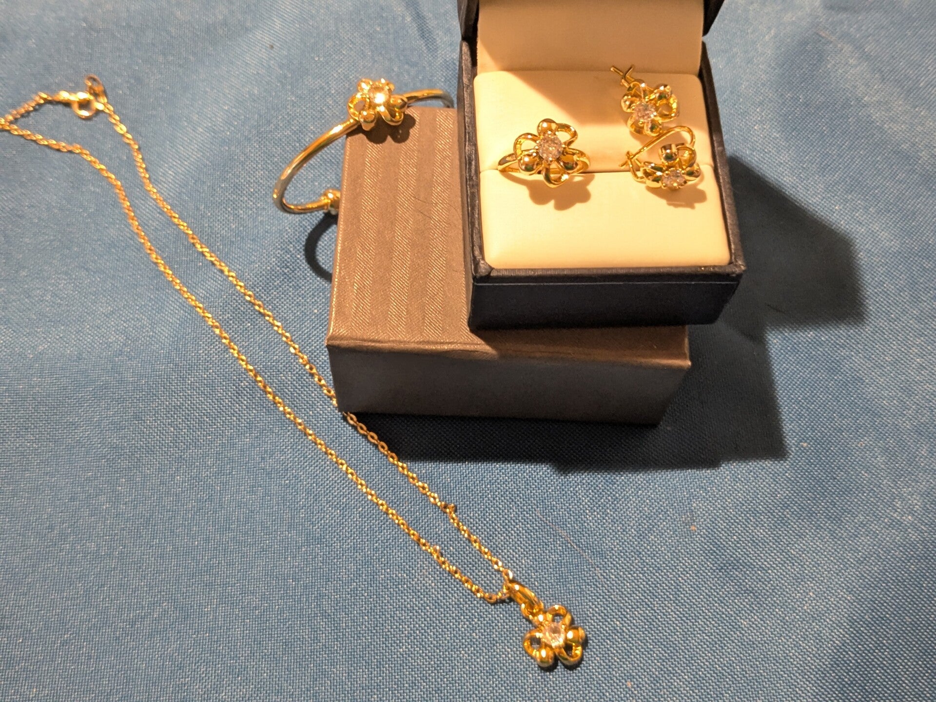 Babies Gold Plated Necklace, Earrings, Ring and Bracelet with Beautiful CZ Flower Design